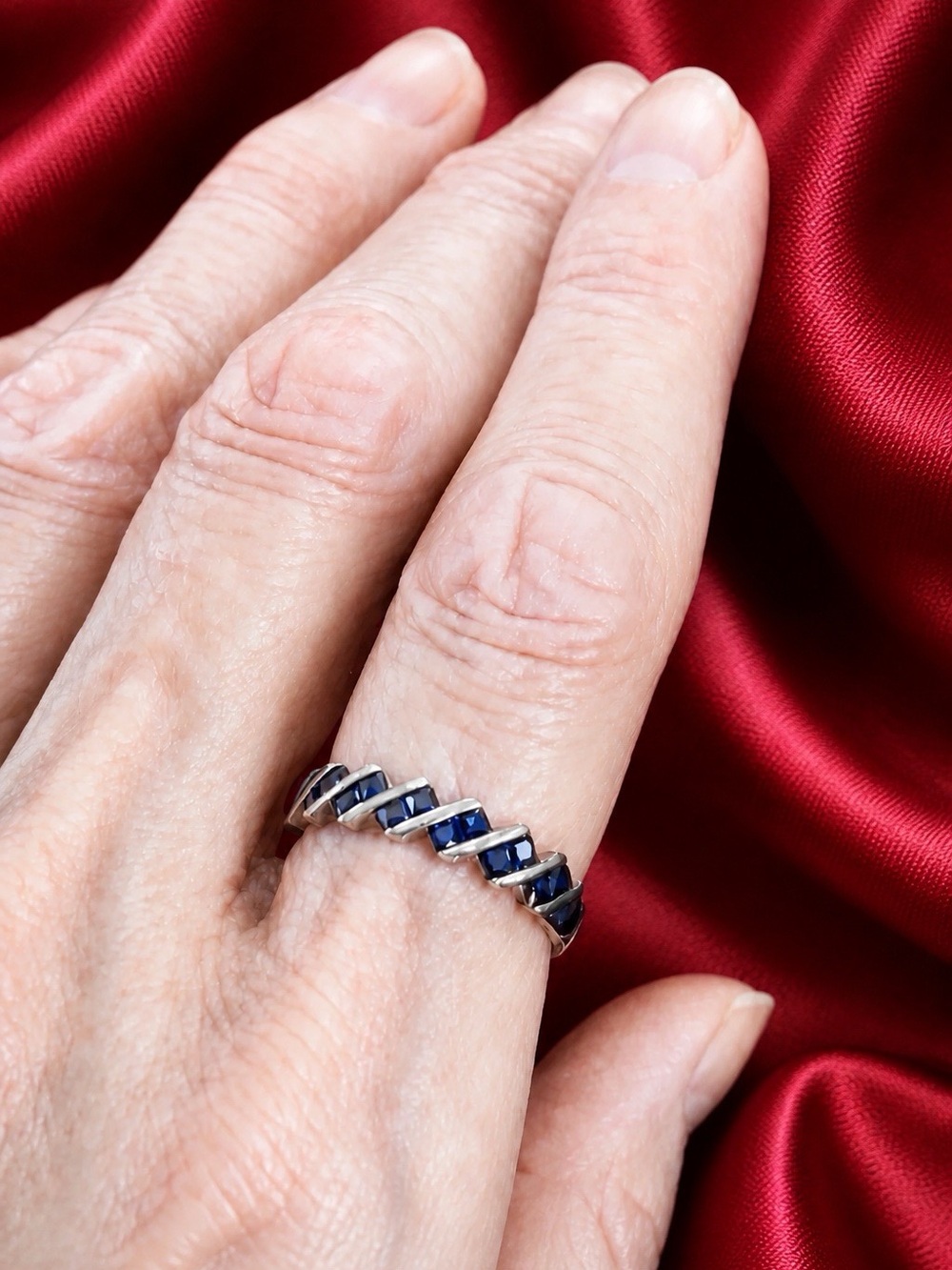Blue Sapphire Stacking Ring set in 925 Sterling Silver. Brand new! Never worn!